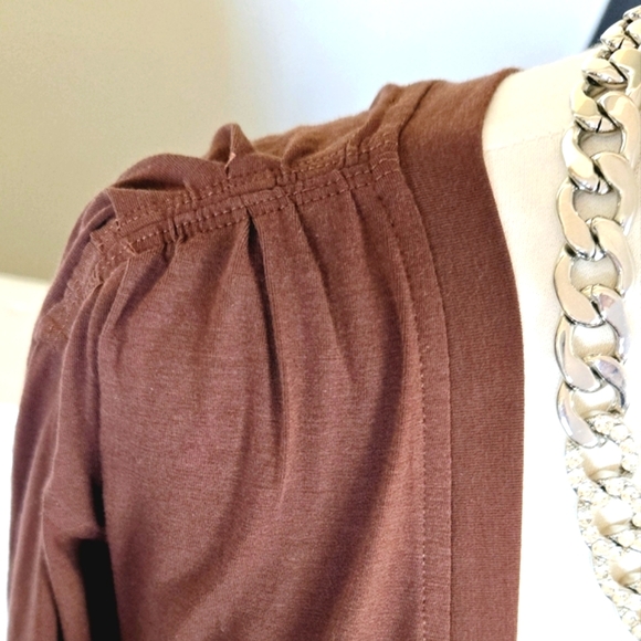 🏷️Athleta Outbound V Neck Top Long Sleeve Chocolate Brown Cotton Size 3X - Picture 4 of 10